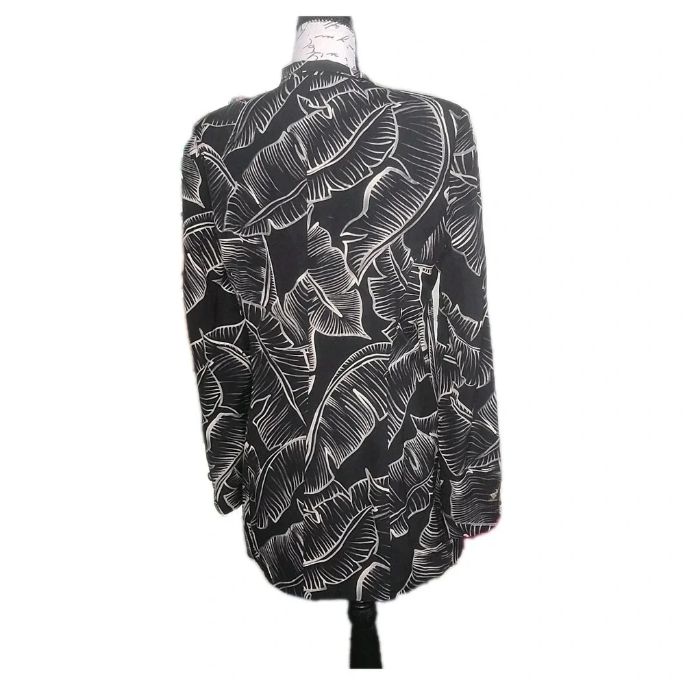 Dana Buchman 100% Silk Black/Cream Leaf Print Blazer Jacket Size 4 Luxury Career
